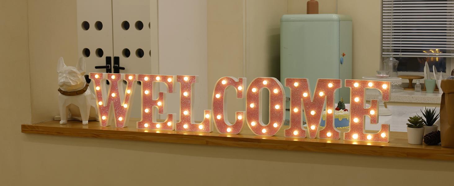 LED Letter Lights Pink Glitter Marquee Letters Light Up Alphabet Letters Sign Battery Powered for Home Party Decoration Night Bar Wedding Birthday Christmas Lamp Girls Gift - Letter A