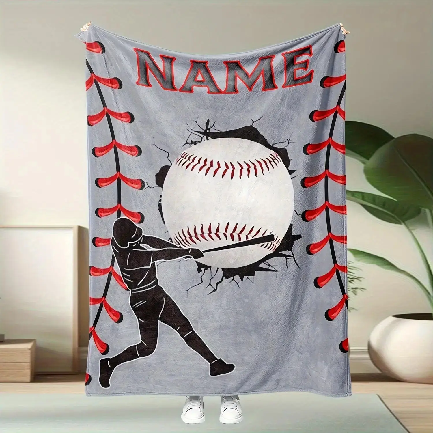 Custom Name Flannel Slogan Blanket - 2D Flat Print, Personalized Text, Baseball Fan Targeted, Blanket Gifts for Commemorative Occasions, Multi-Purpose 1pc Custom Image Item
