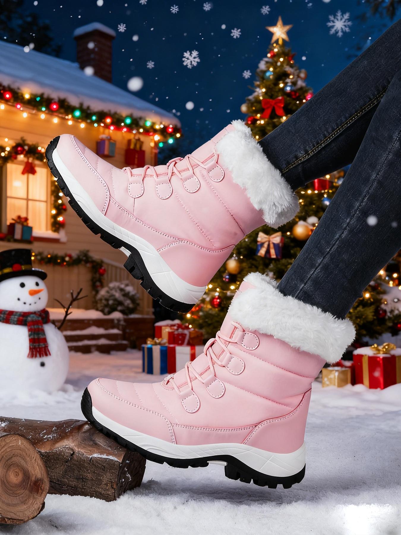 Women's High-Top Lace-Up Hiking Boots, Trekking Shoes, Warm Outdoor Shoes, Durable Outdoor Snow Boots with Fleece Lining, Comfortable for Daily Wear and Outdoor Activities, Christmas Gift, Casual Hiking Shoes