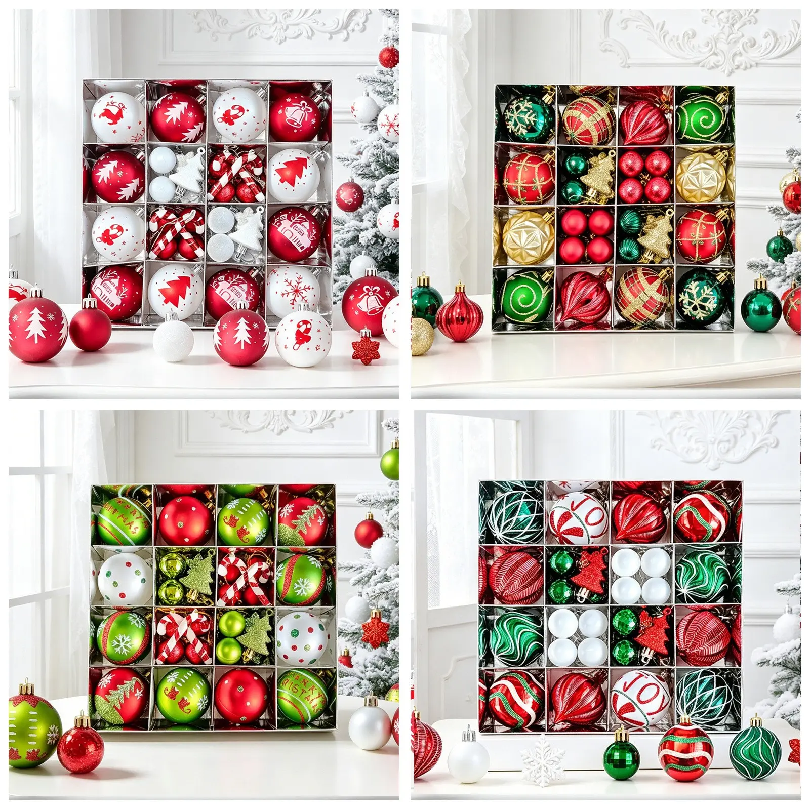 46pcs Christmas Ball Decor Set, Sparkling Plastic Ornaments, Indoor Holiday Party Decoration, Random Gold Silver Caps, Christmas Decorations