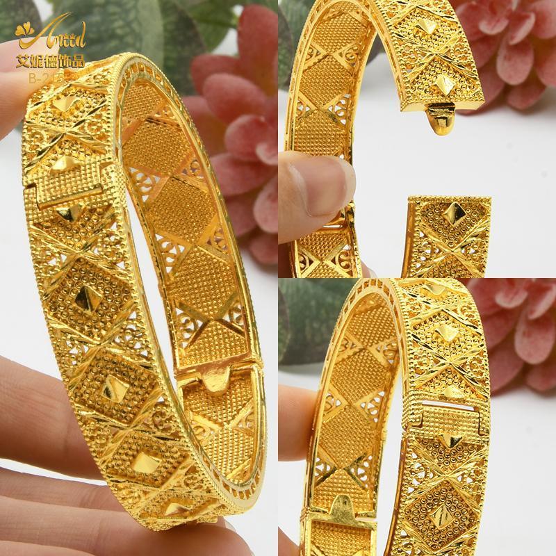 Dubai Charm Hard Bracelets Bangles For Women Gold Plated Indian African Ethiopian Arabic Hand Jewelry Wedding Gifts