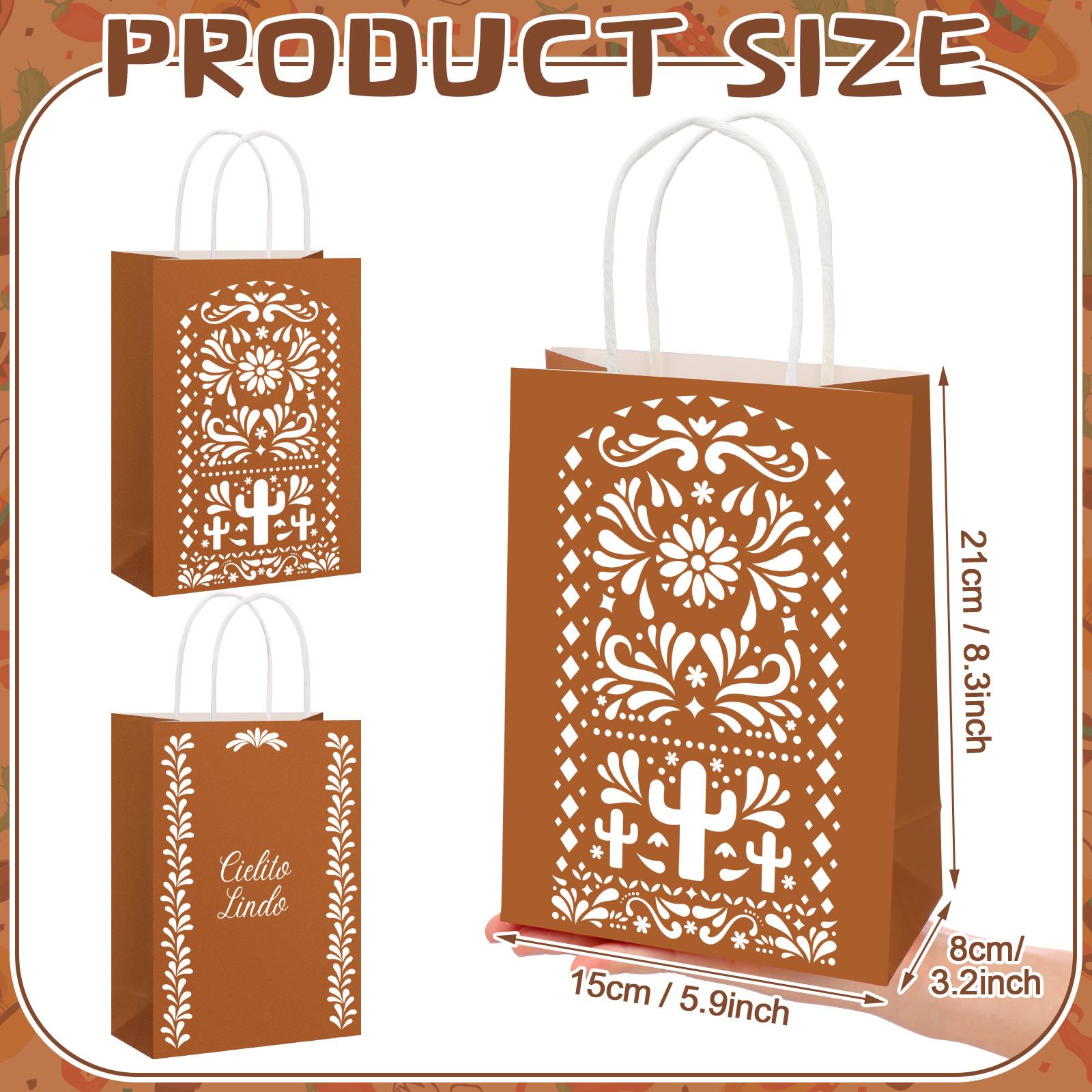 24pcs Disposable Paper Mexican Cielito Lindo Party Favor Bags with Handles - Festive Wrapping, Colorful Packaging, Gift Idea, Party Gift Packs for Cinco de Mayo Mexican Theme Celebrations, Birthday Ideas