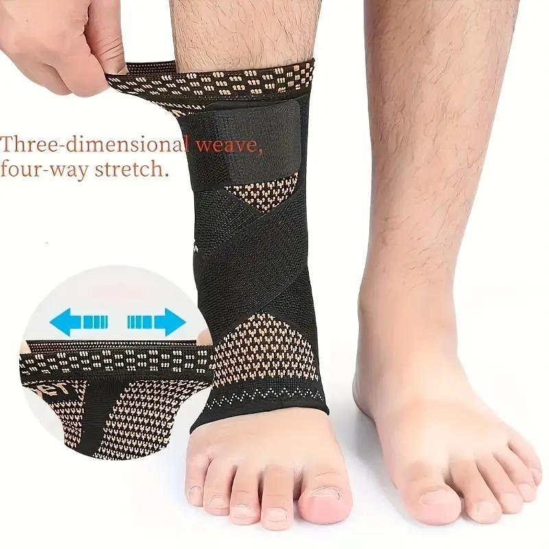 Adjustable Multi-Size Copper Ankle Compression Sleeves (1 Pair) - Athletic Arch Support Brace for Achilles Tendonitis, Breathable Fabric That Wicks Moisture for Dry Foot, Ankle Stabilizer for Daily Walking