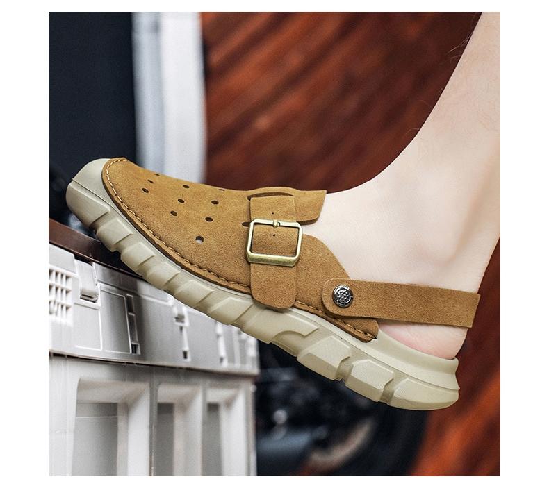 Men's Perforated Slingback Clog, Breathable Closed Toe Sandals, Non-Slip Two-Way Wear Slippers, Lightweight Vegan Leather Fisherman Shoes for Beach Hiking Travel, Retro Summer Athletic Outdoor Clogs, Big Size 11 12 13