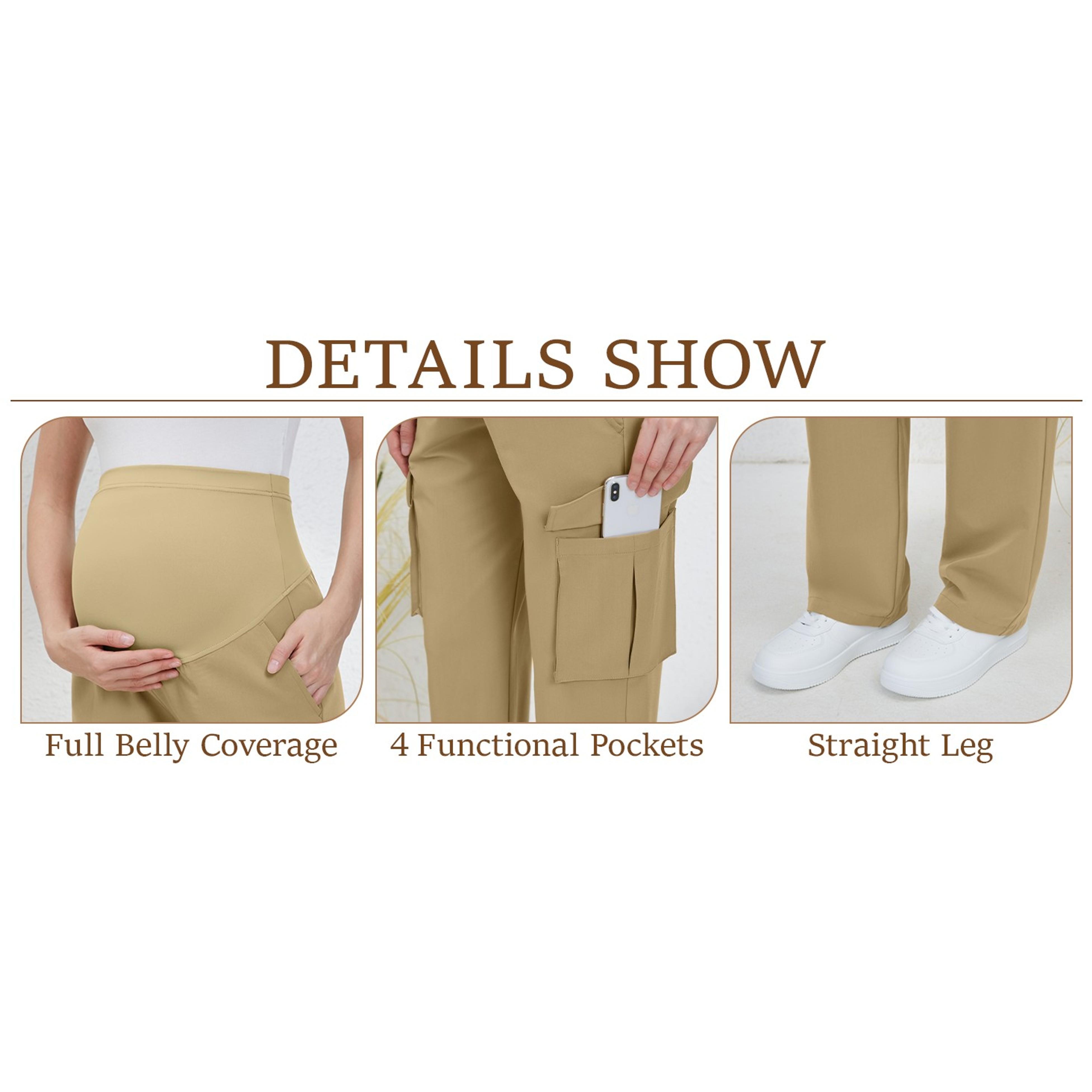 Women's Over-The-Belly Maternity Cargo Scrub Pants, 4-Pocket Pregnancy Clothing, Over Belly