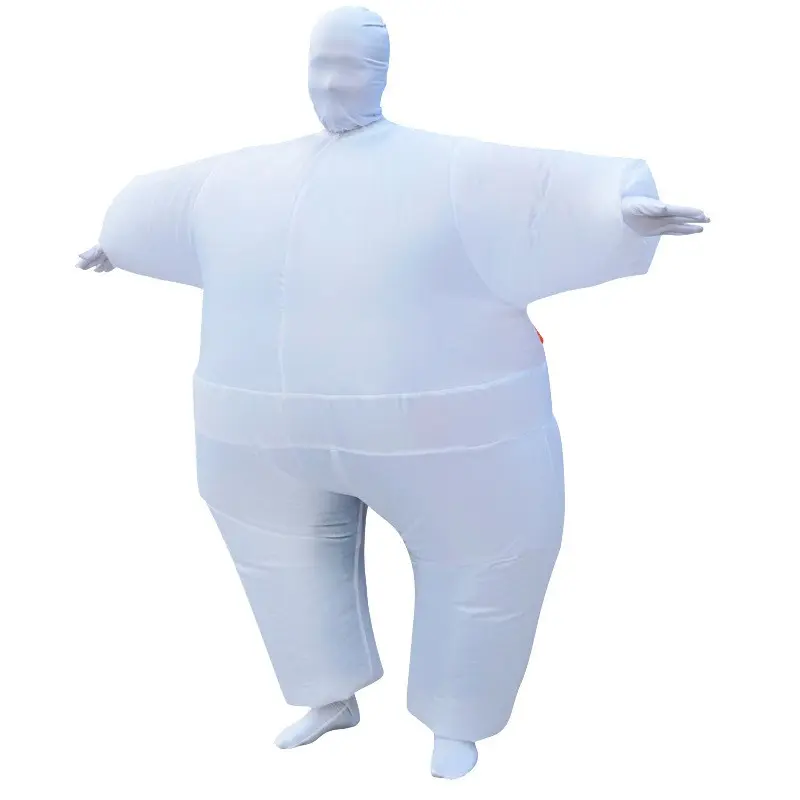 Full White Inflatable Sumo Fat Suit, Giant Belly Blow Up Party Costume 155-190cm Fit Funny Prank Blow Up Costumes