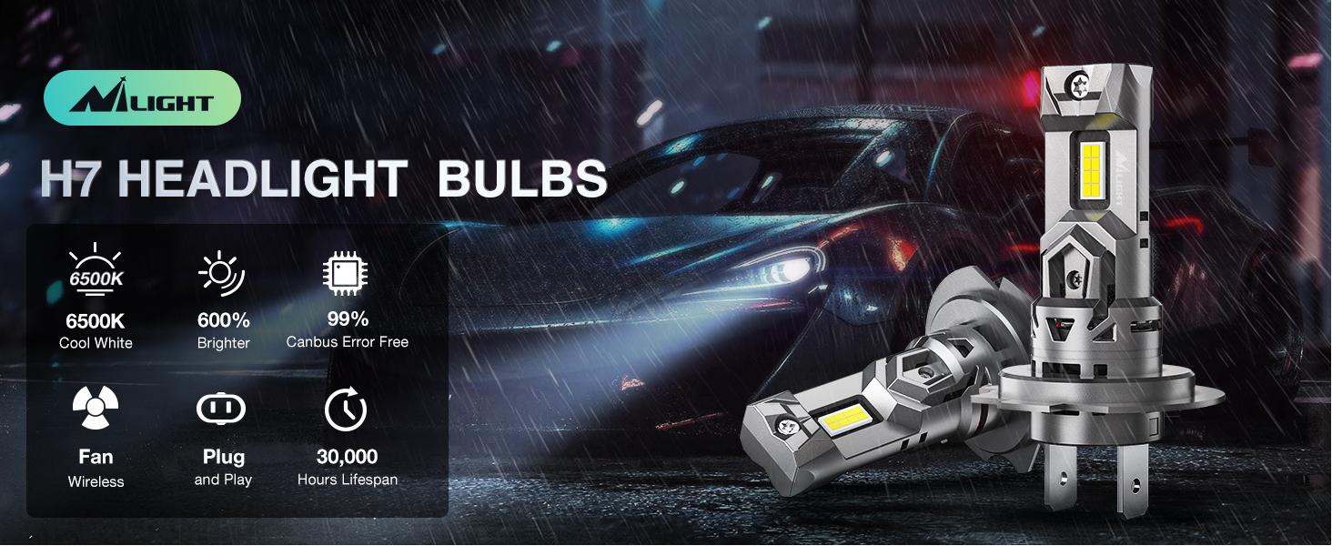 Nilight H7 LED Headlight Bulbs E4S Series 50W 20000LM 6500K IP67 | 2 BULBS