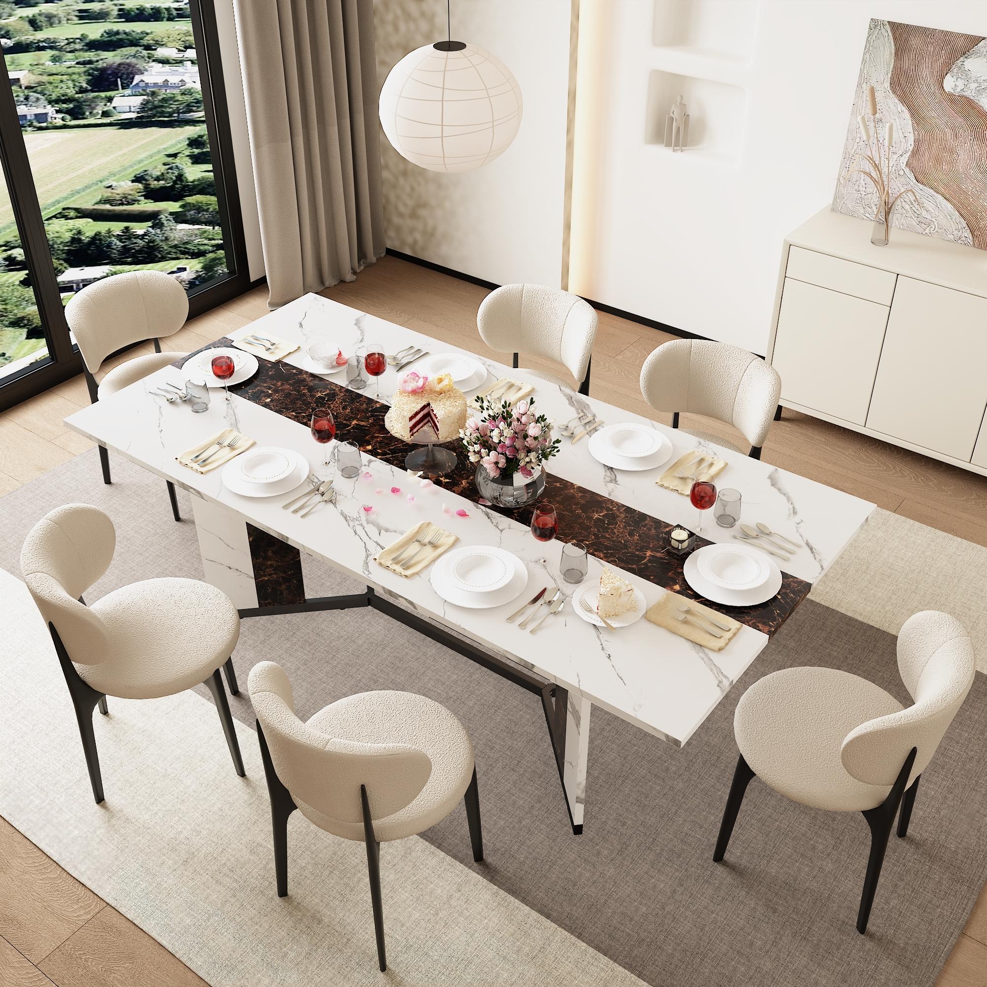 71" Large Luxurious Rectangular Dining Table for 6 8 10 People, Modern Kitchen Table with Marble-Color Wood Tabletop, Metal Adjustable Leg, Family Dinner Table for Kitchen Living Room 71" Large Luxurious Rectangular Dining Table for 6 8 10 People, Modern Kitchen Table with Marble-Color Wood Tabletop, Metal Adjustable Leg, Family Dinner Table for Kitchen Living Room