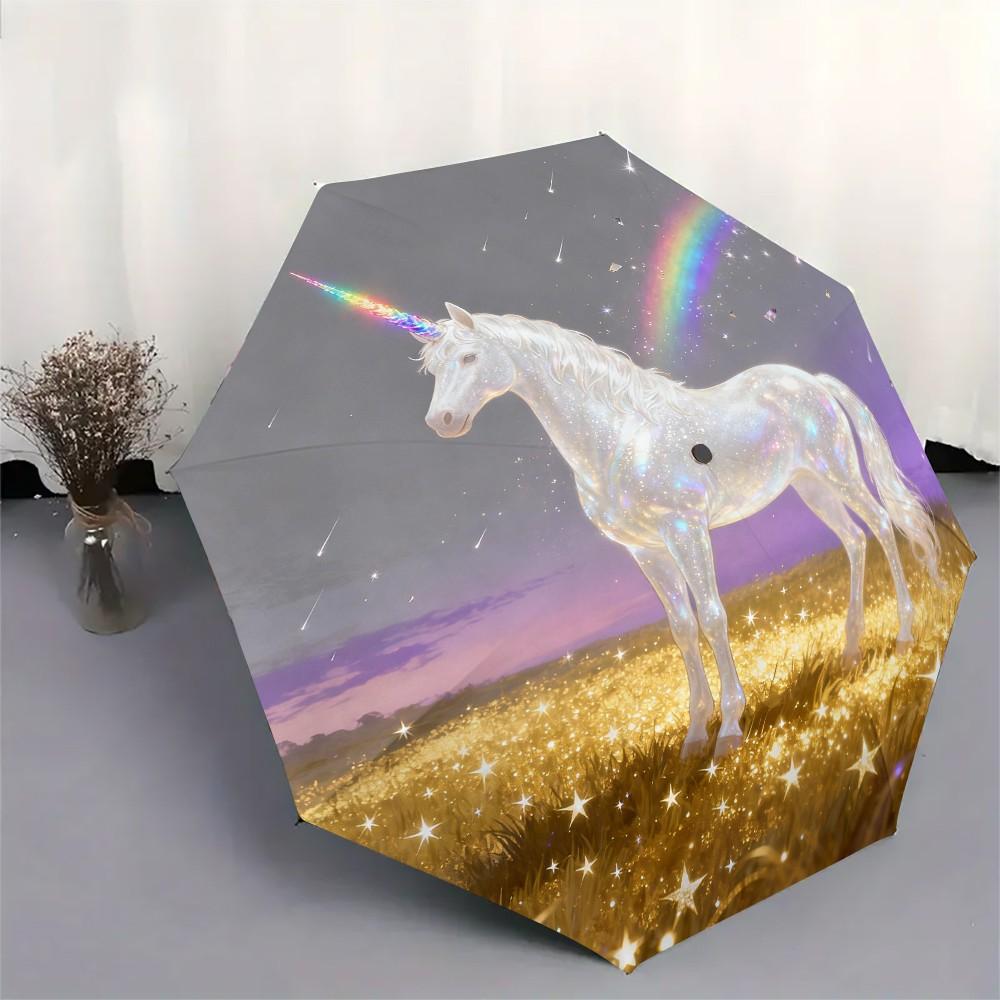 Unicorn Automatic Umbrella with Glowing Pattern, Durable Foldable Design, Ideal for Commuting & Daily Use, Perfect Gift