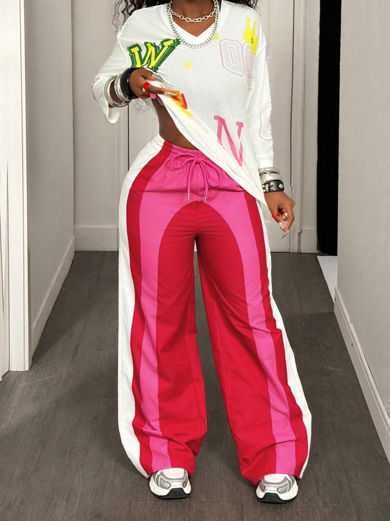 Women's Casual Striped Long Pants, Comfortable and Stylish, Perfect for Daily Wear, Ladies Fashion Bottoms, One Piece, Casual Streetwear Trousers