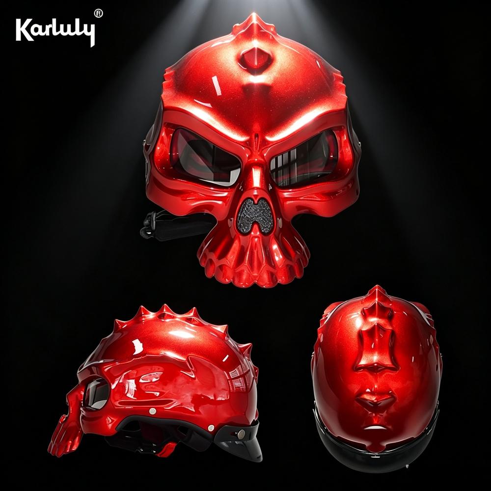 Skull Design Electric Bike Helmet, Dot Certified, Stylish Half Helm, Open Face Motorcycle Helmet, All-Season, Unisex Motorcycle Riding Safety Hat, Half Helmets