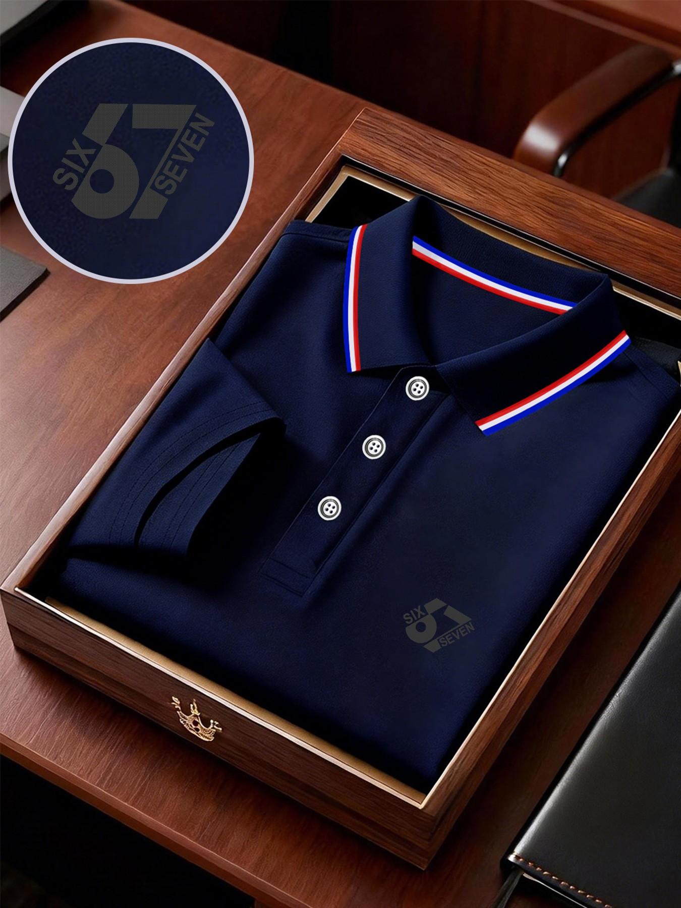 Men's Geometric Print Polo Shirt, Loose-Fit Short Sleeve, Breathable Elastic Fabric, Casual Business Tee, Spring Summer Outdoor Wear