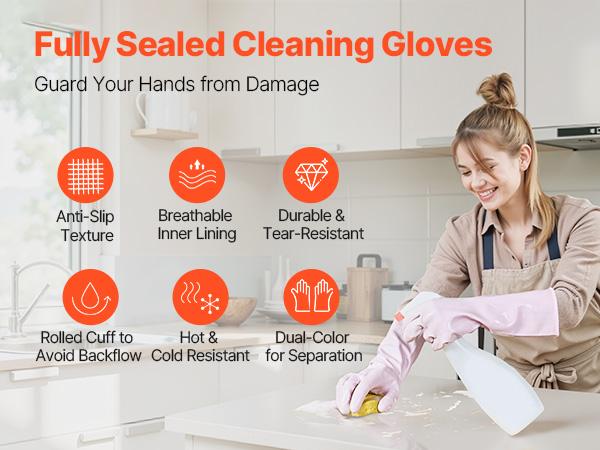 VEVOR Reusable Dishwashing Gloves, 2 Pairs Colorful Reusable Household Kitchen Cleaning Gloves for Washing Dishes and Cleaning Tasks, Flexible Long-lasting and Non-Slip, Medium, Pink+ Purple