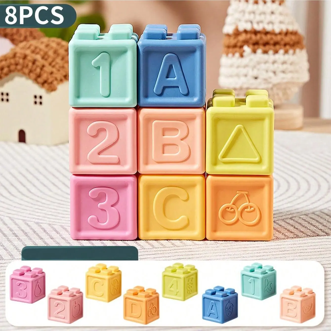 Soft Rubber Building Blocks Toy Set, Multicolor Stacking & Nesting Toys, Stacking Block Game, Variety of Shapes, Early Education, Grip Training, Hand-Eye Coordination, Motor Skills Development, Ages 3+