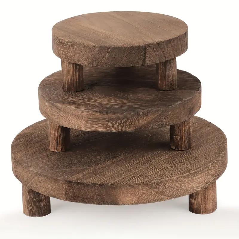 Wooden Display Riser, Woody, Rustic Wood Finish, 3 Counts/set Versatile Cake Stand & Pedestal for Farmhouse Decor, Perfect for Easter, Valentine's Day & New Year, Racks