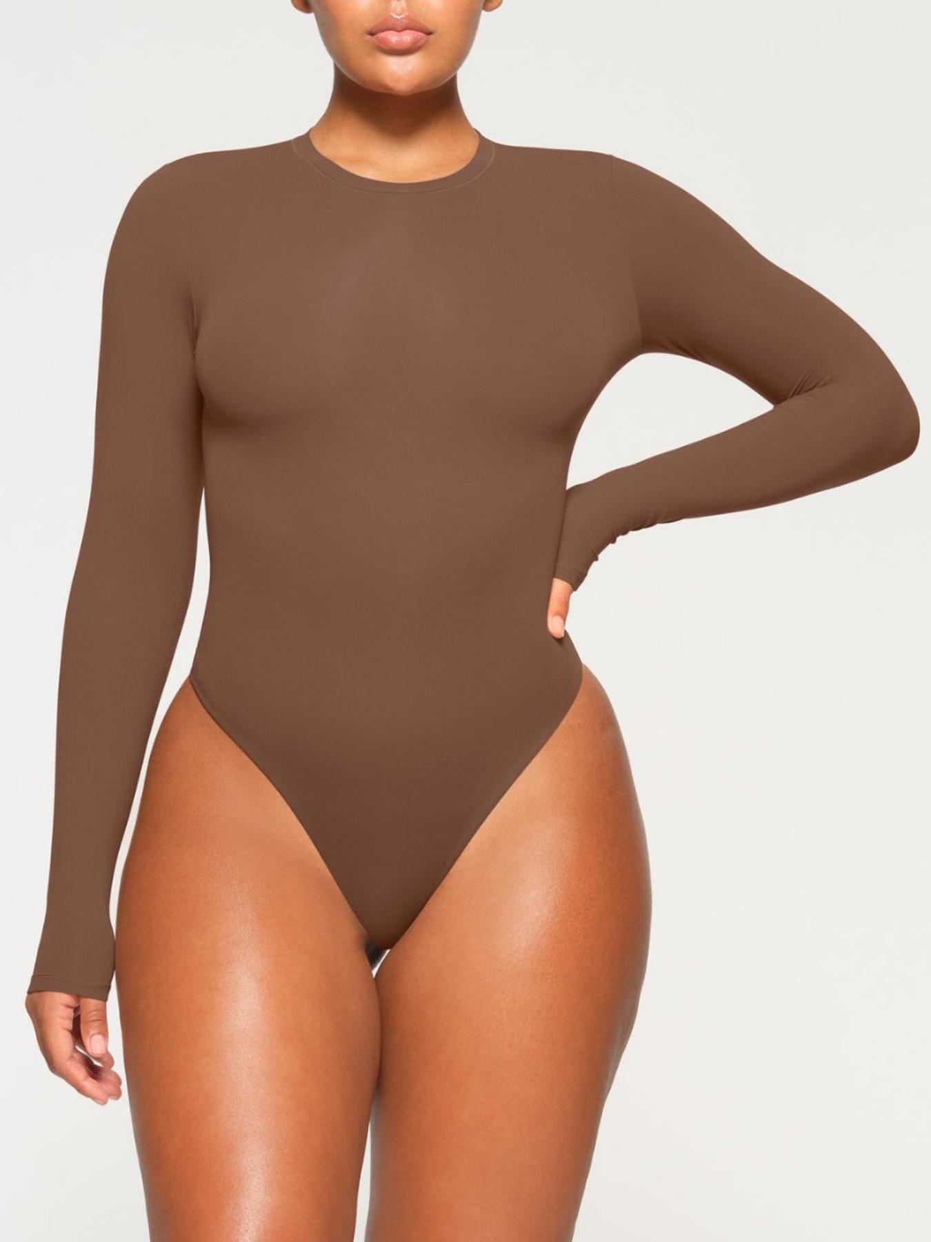 Women's Slim-Fit Fall Winter Bodysuit, Casual Basic Round Neck Long Sleeve Underwear, Moderate Fabric Thickness, Comfortable & Stylish Clothes