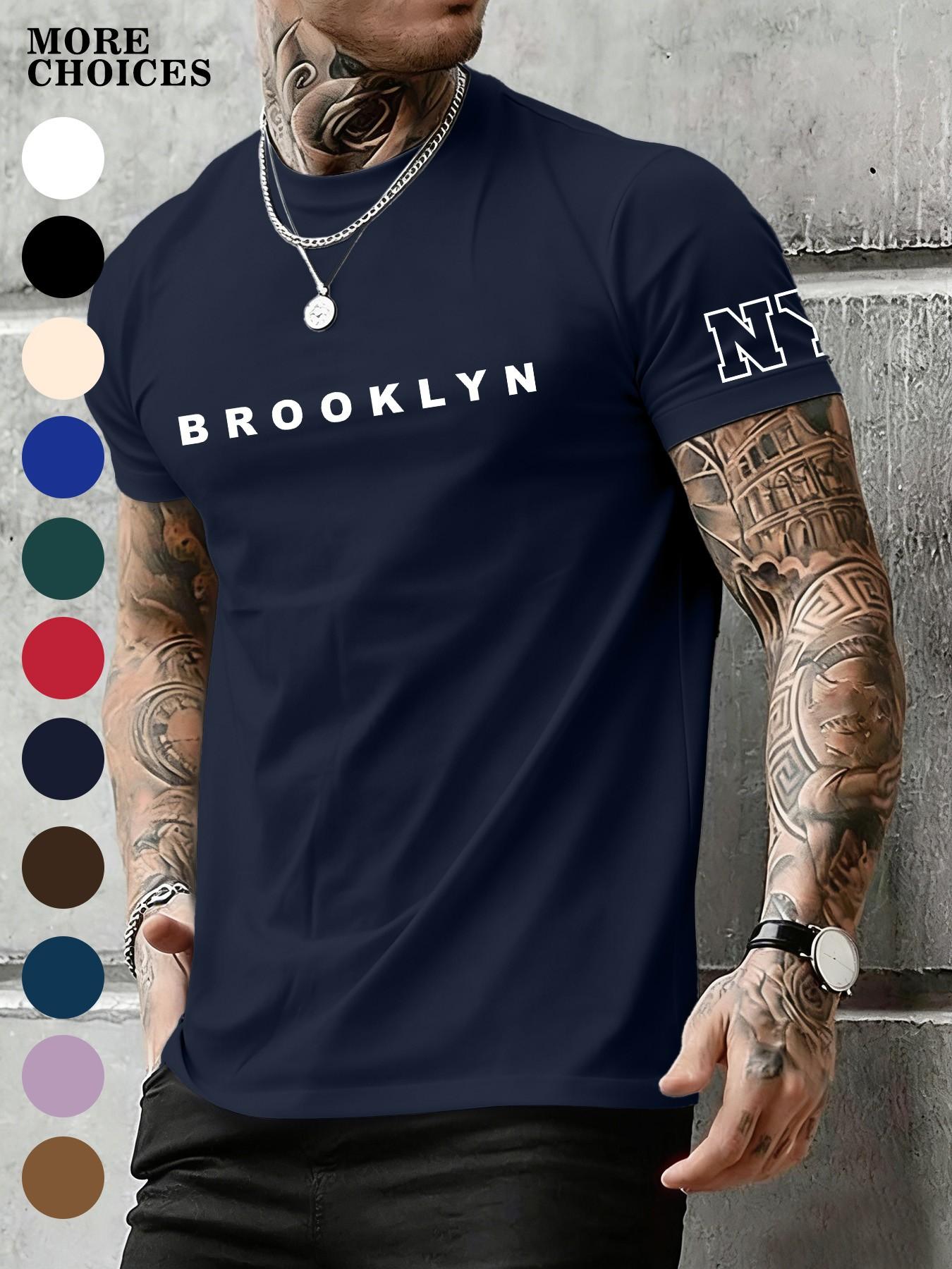 Men's Regular Fit Letter Print Round Neck Sleep Tee, Casual Soft Comfortable Short Sleeve Crew Neck Fitted T-shirt for All Seasons, Sleepwear & Loungewear for Men