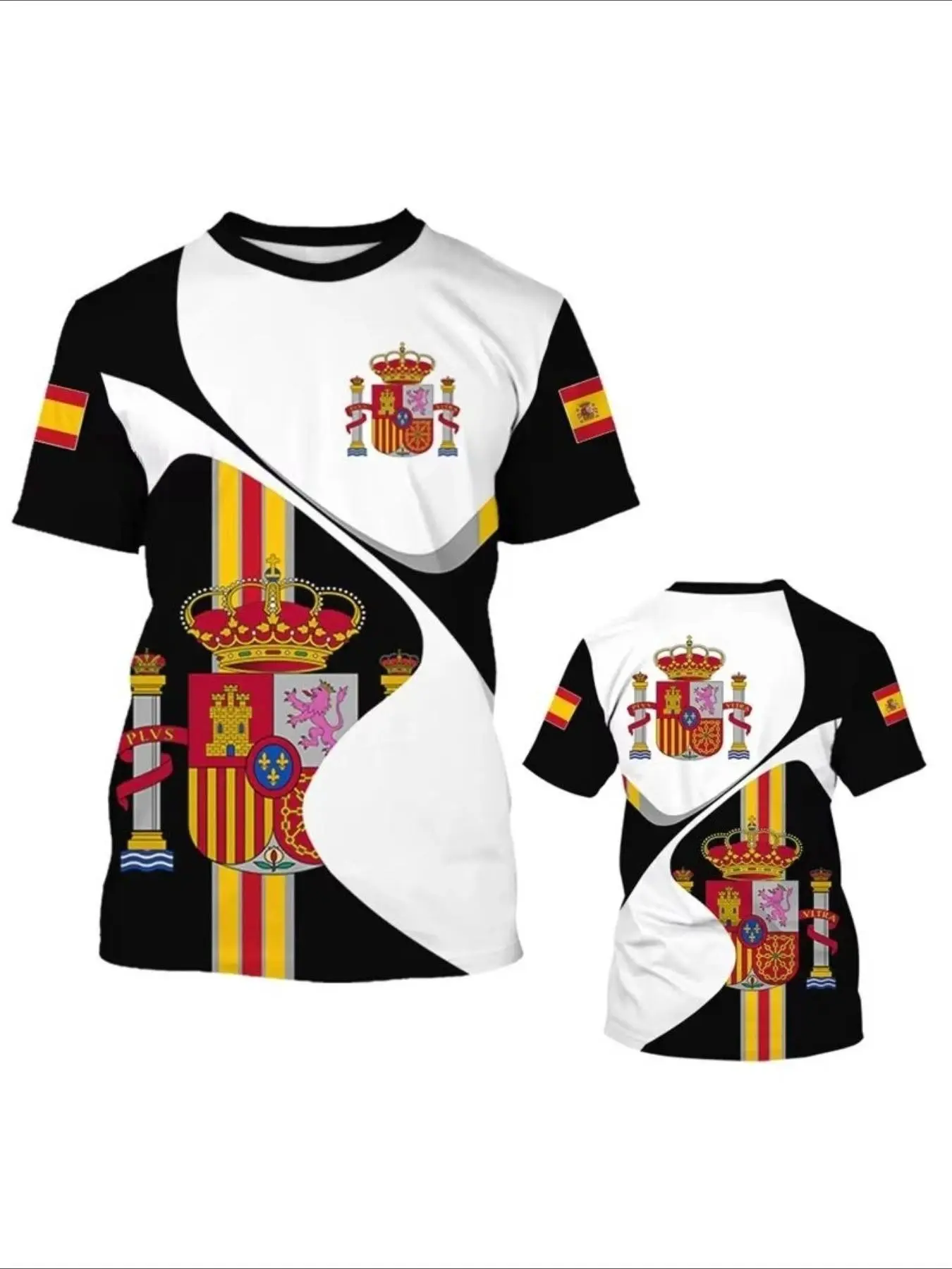 2026 Summer New Crown National Flag Emblem T-Shirt, Men's Football Jersey, 3D Print, Breathable, Sweat-Wicking, Quick-Dry, Short Sleeve