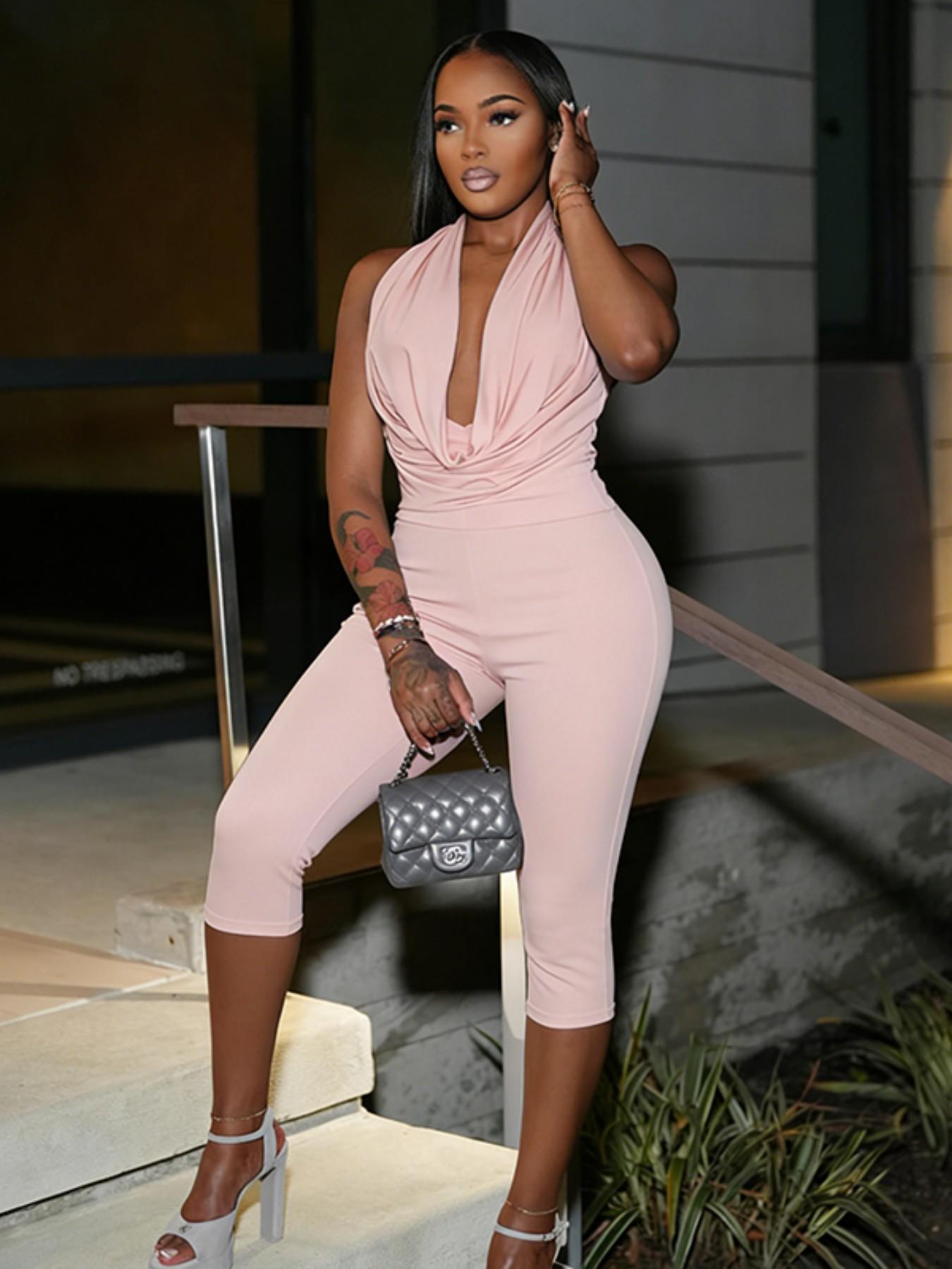 Women's Sexy Backless Sleeveless Bodycon Fit Jumpsuit, Simple Design, Casual Daily Wear, Fashionable, Stylish and Chic, Ideal for Everyday Womenswear