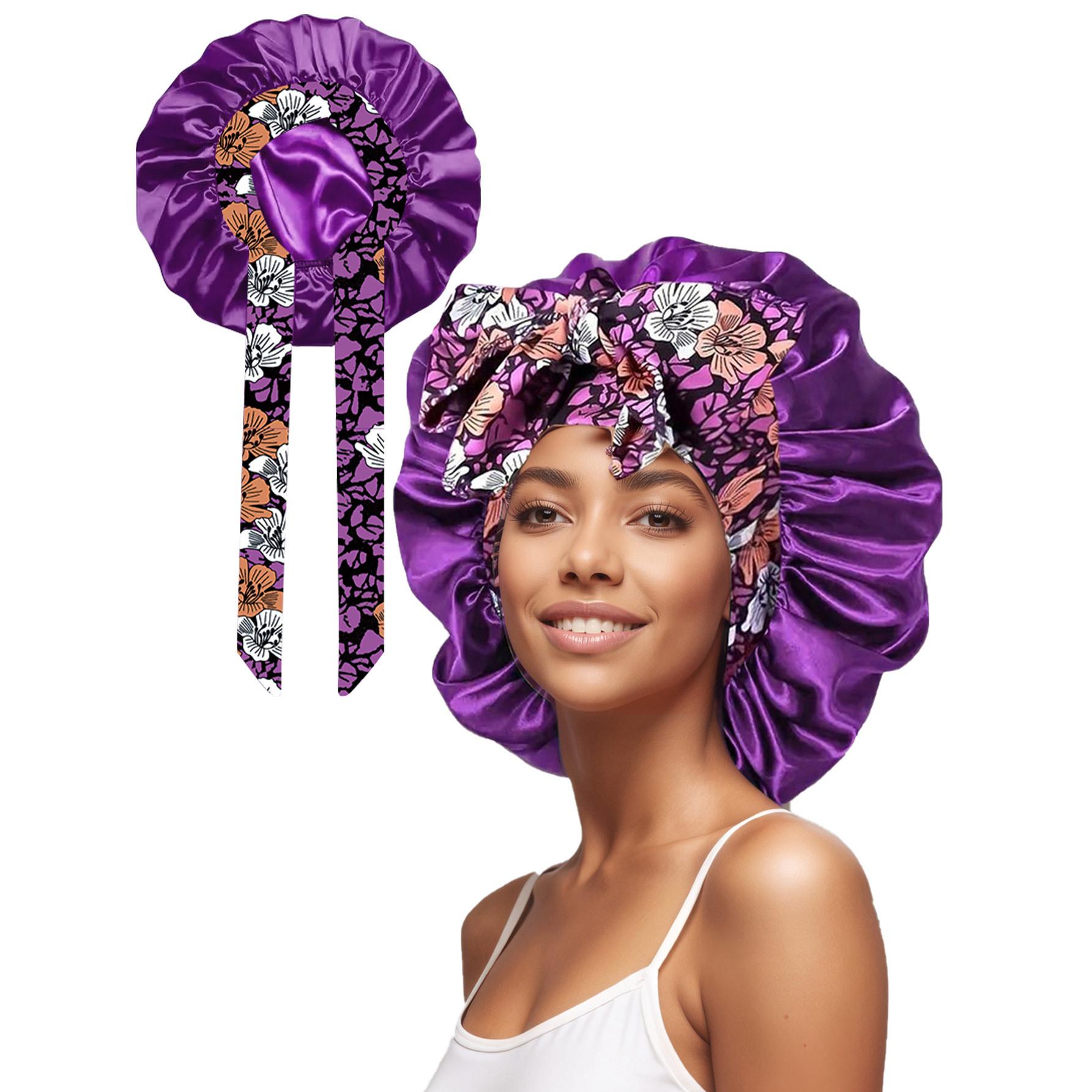 Satin Bonnet for Sleeping, 1 Count Double Layer Satin Lined Hair Bonnet with Elastic Tie Band, Heatless Styling Tools for Women