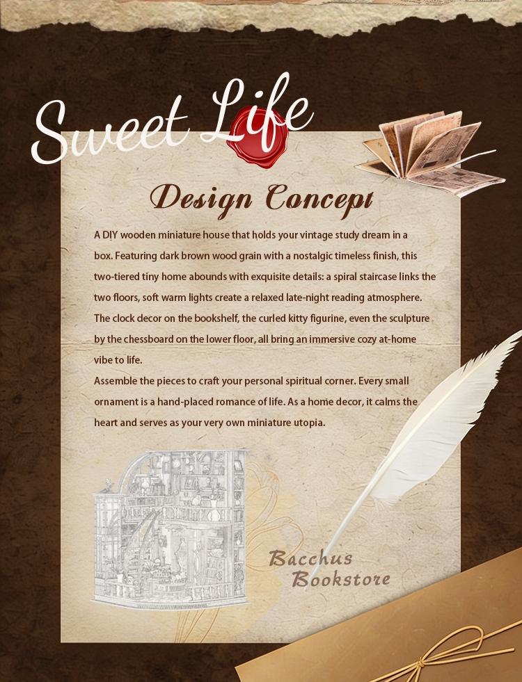 【Bacchus Bookstore】Wooden Book Nook DIY Model Kit for Adults Vintage Abstract Renaissance Style Hand-Assembled Booklet Toy House 3D Puzzle Wooden Shelf Decoration,Miniature Dollhouse Kit Victorian Style Wooden Dollhouse Birthday Gift