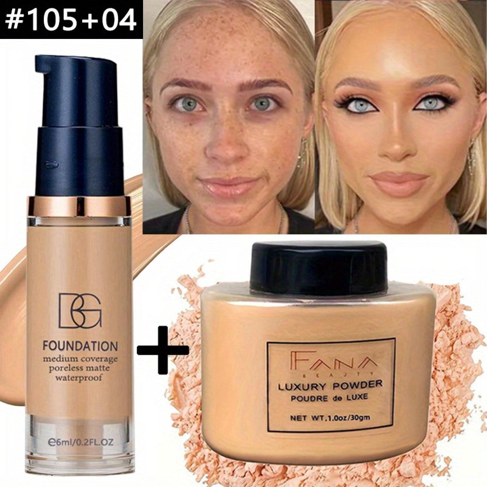 Beauty Glazed Summer Long-Wear Set: High-Coverage Matte Foundation + Instant Oil-Absorbing Loose Powder—Waterproof and Sweat-Resistant Travel 2-Piece Set
