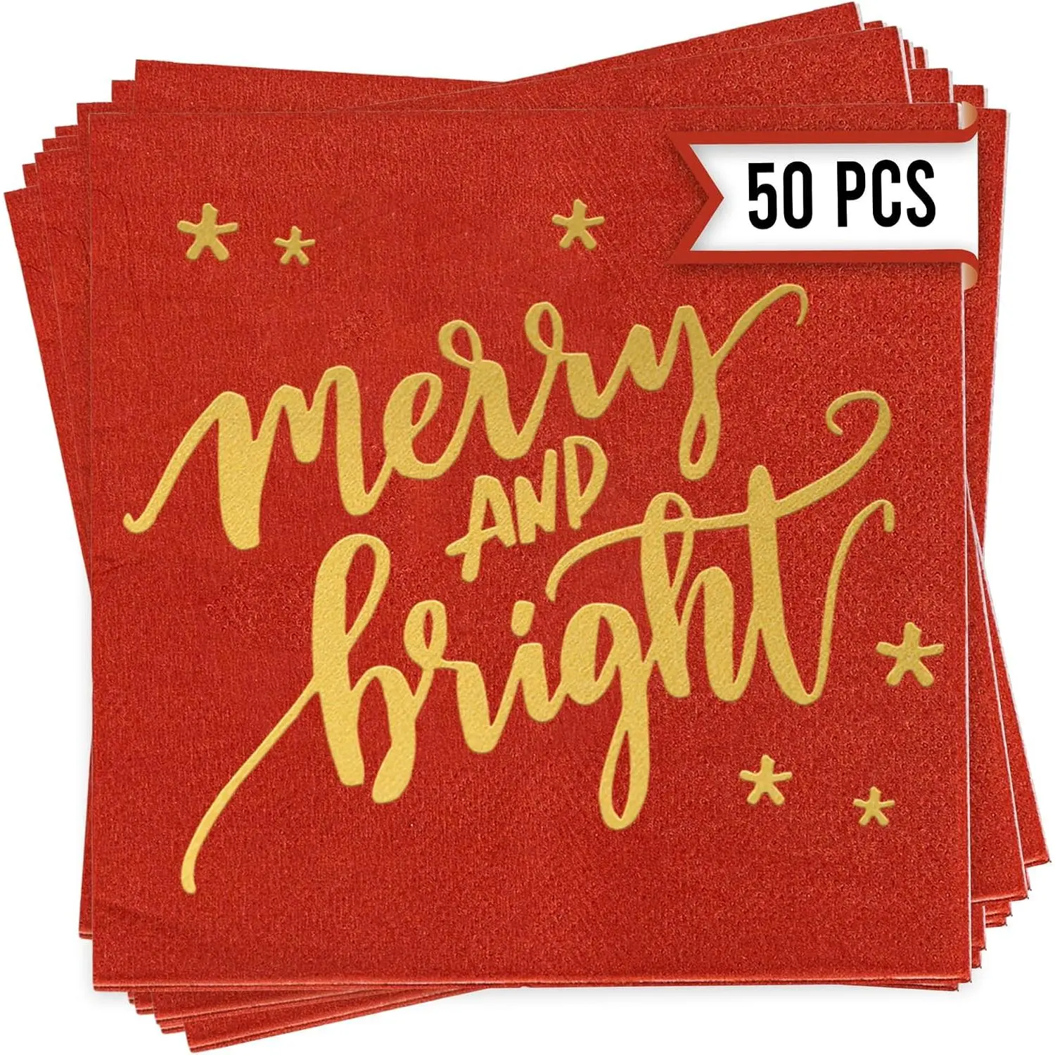 Christmas Napkins – 52 Pack Christmas  Decorations with “Merry and Bright” Design – Friendmas Napkins for Holiday Table,  Gatherings, and  Celebrations