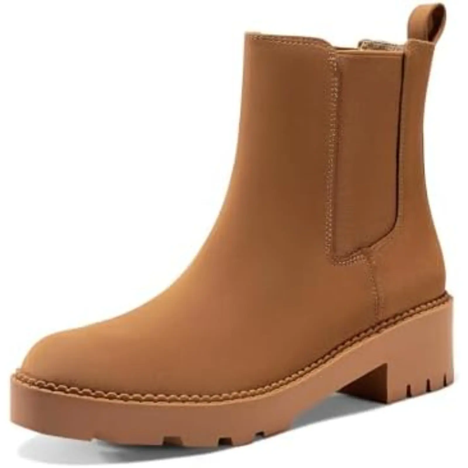Coutgo Womens Platform Chunky Low Heel Slip on Chelsea Boots Suede Elastic Ankle Boots