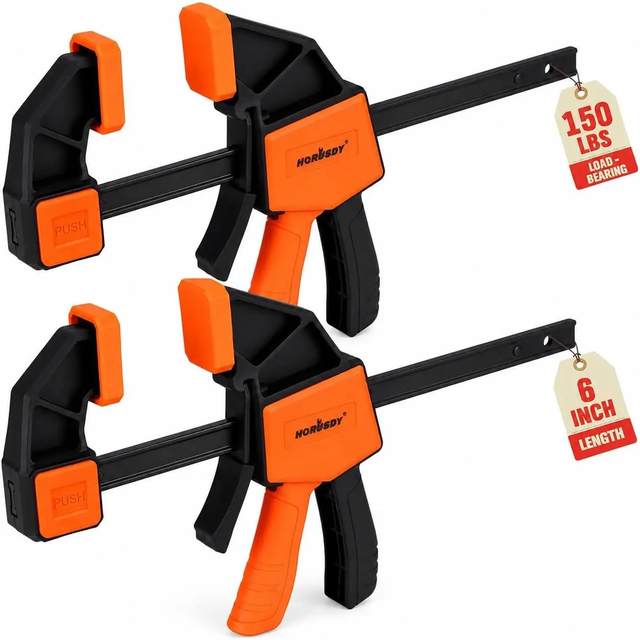 2-Pack 6-Inches Heavy-Duty F-Clamp Set with Trigger Handle, 150 lbs Load Limit for Woodworking, Carpentry Jobs, DIY Projects