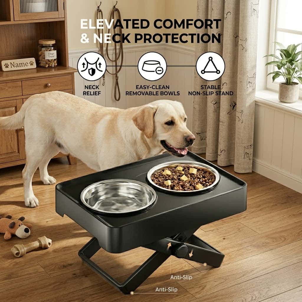 Adjustable Height Dog Bowl Stand with NeckGuard, 1 Count Durable Pet Feeding Station forCats and Dogs, Easy Cleaning, Space-saving,Comfortable Feeding Experience