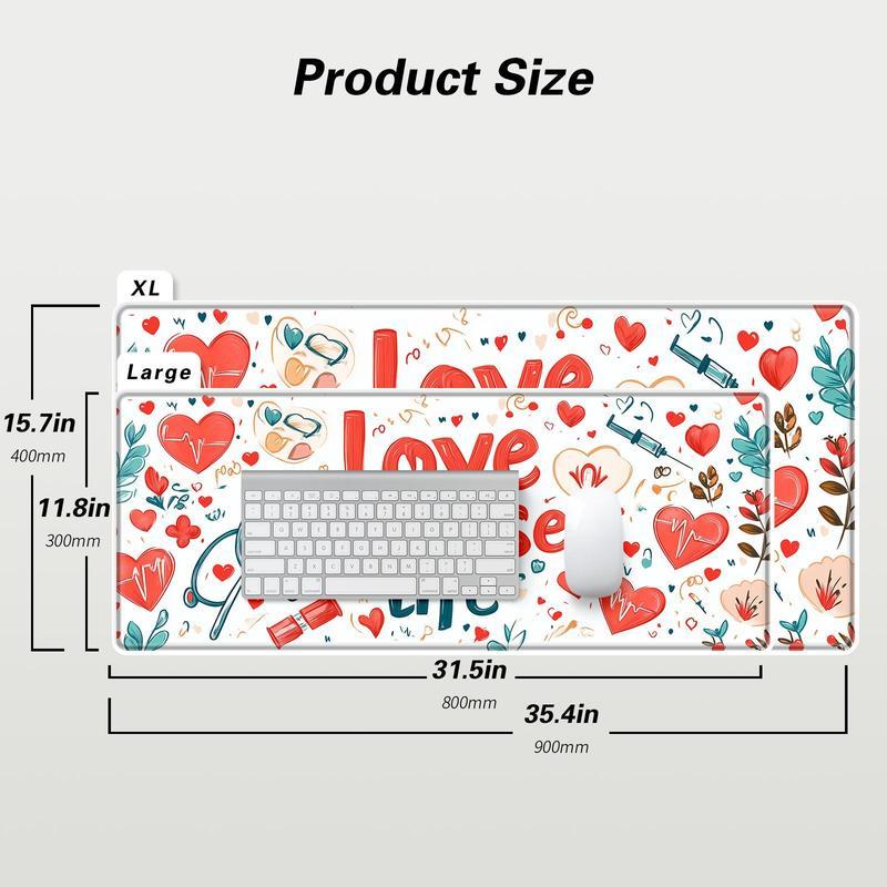 Nurse Life Love Pattern Mouse Pad, Rectangle Gaming Mouse Pad, Office Desk Keyboard Mat for Home Office Desk