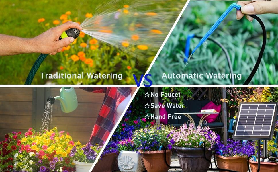 Solar Automatic Drip Irrigation Kit, Timer Controlled Watering System, Automatic Watering Devices, Automatic Irrigation Equipment, Suitable for Garden Flower Beds & Greenhouse Plants