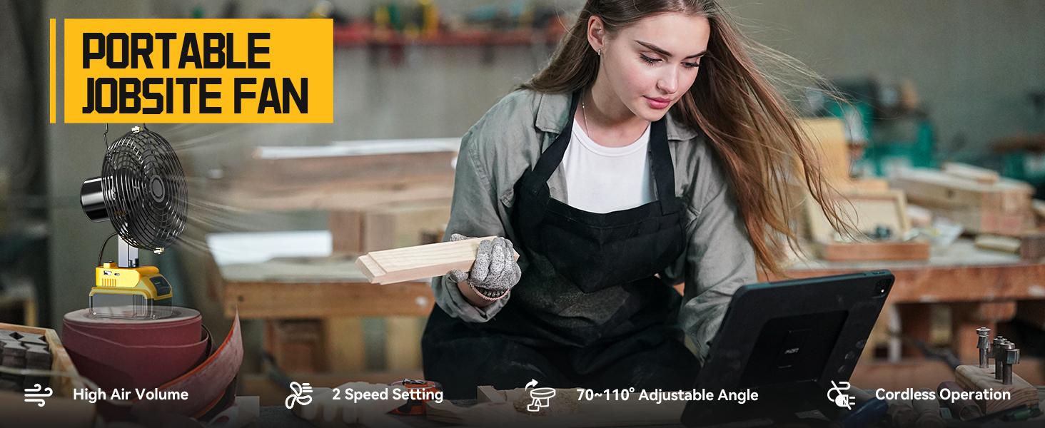 Jobsite Fan Compatible with Dewalt 20V Li-ion Battery, Battery NOT Included, for Industrial, Outdoor, Camping , Construction Site Cooling Jobsite Fan Compatible with Dewalt 20V Li-ion Battery, Battery NOT Included, for Industrial, Outdoor, Camping , Construction Site Cooling