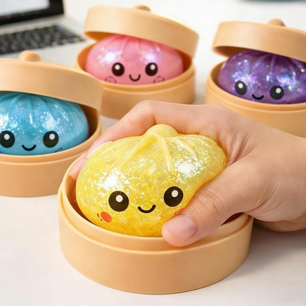 1 PCS Glitter Dumpling Squishy, Rare Glitter Dumpling Stress Ball, Colorful Dumplings Stress Balls Fidget Sensory Toy, Anxiety Squishies, Fidget Cube Stress Relief, Bun Stress Relief Fidget Low Rising, Squishies Dumpling Toys for Teens & Adults