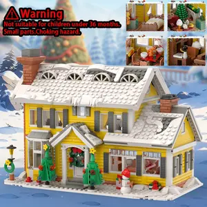 Christmas Holiday House Building Set, DIY Christmas Holiday Snow Village with Clark's Car, Christmas House Compatible with Lego Gifts for Boys, Girls, Family, and Friends, House Building Kit