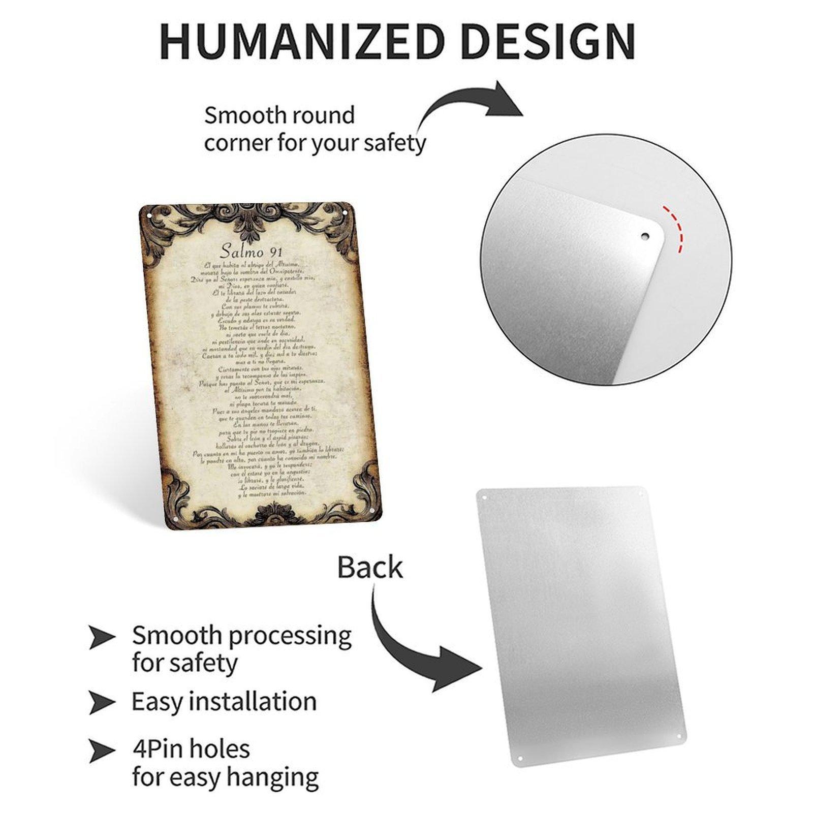 2D Flat 1pc  8*12 in 'Salmo 91’ Vintage Metal Sign| Spanish Psalm Wall Decor for Christian Homes & Spiritual Spaces