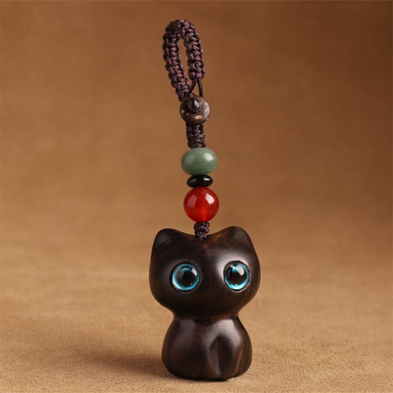 Cute Anime Cat Keychain For Women Men Mobile Phone Bag Chain Wooden Pendant Beads Creative Handmade Jewelry Accessories