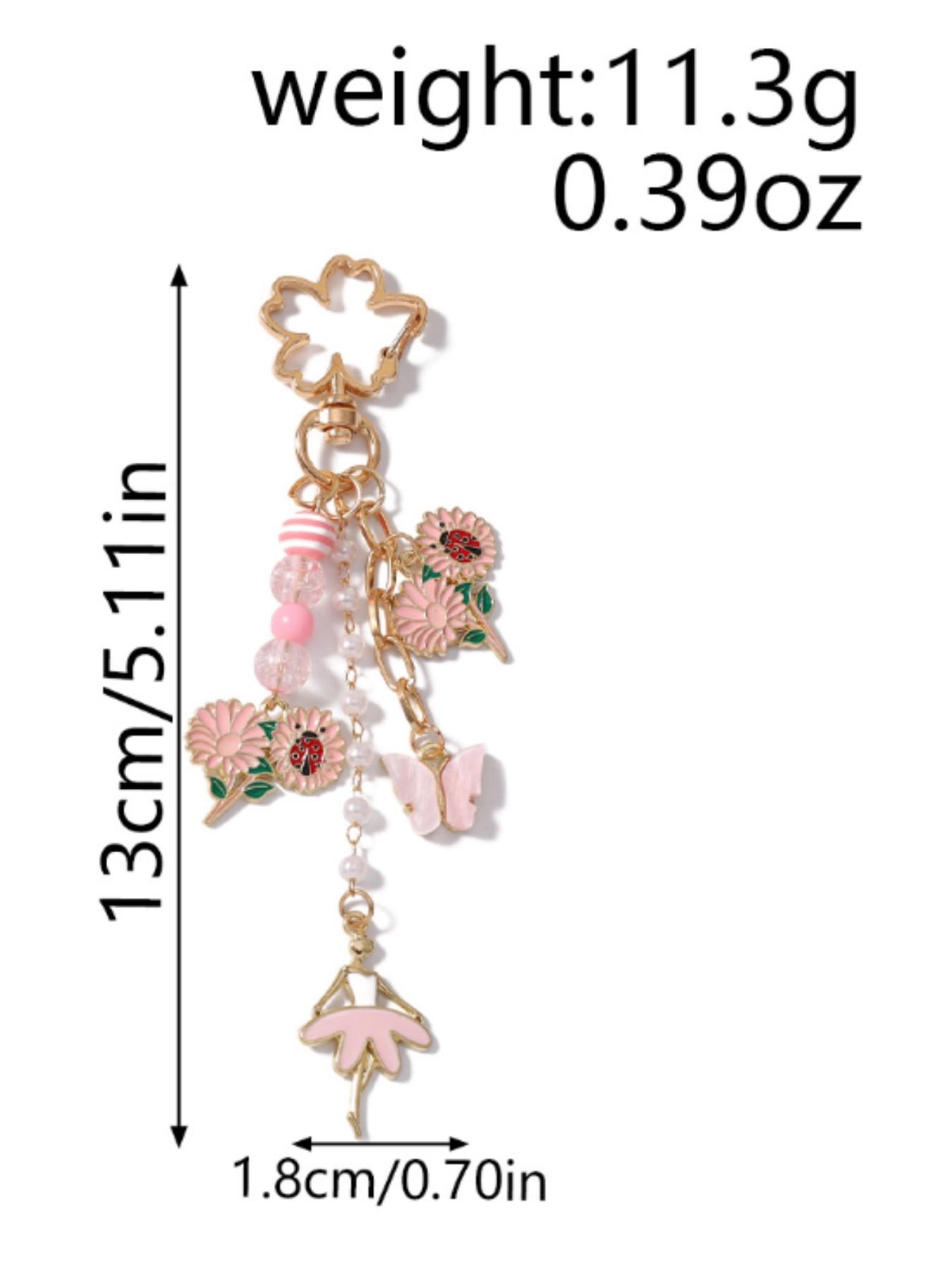 Enamel Floral Pattern Keychain, Butterfly Heart Daisy Pendant, Key Ring Decor, Car Backpack Handbag Accessory Gift