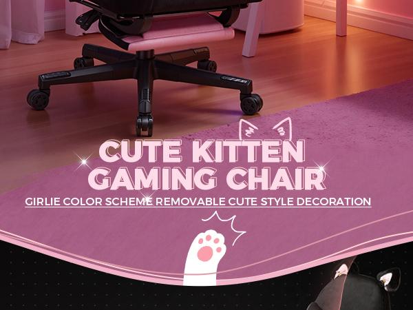 GTPLAYER Pink Gaming Chair Cute with Cat Ears Paw Lumbar and Cushion,Ergonomic Computer Chair with Footrest,Reclining PC Game Chair for Girl Computer Chair 300lbs for Adult