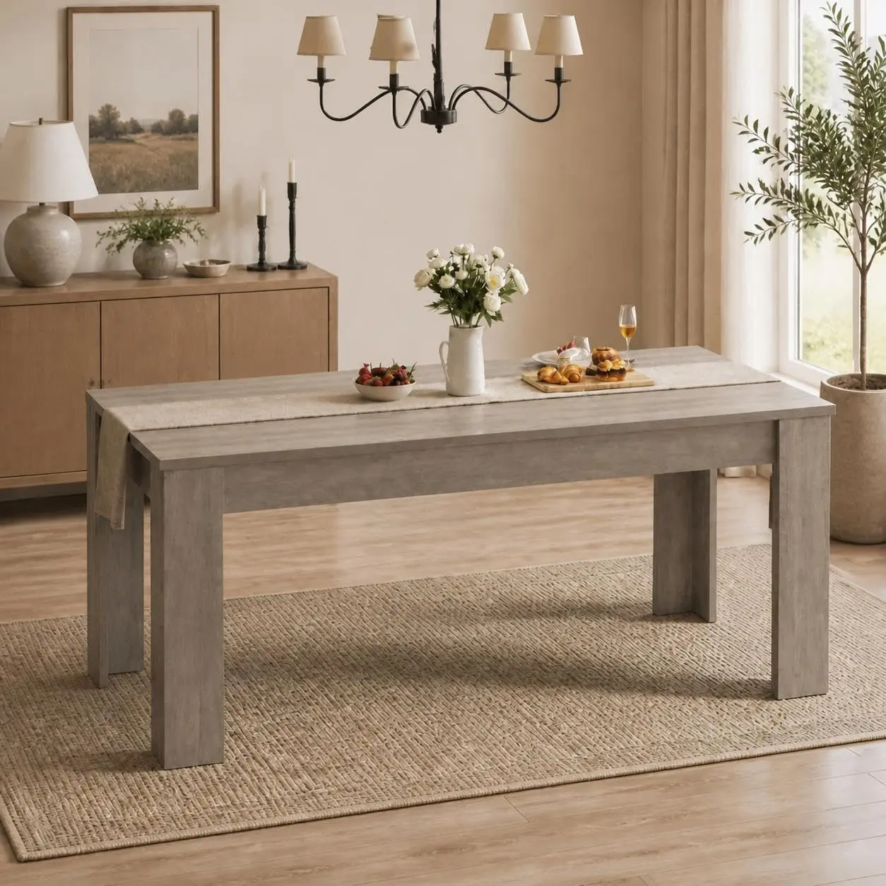 Garvee Farmhouse Dining Table for 6-8, 71" Long with Rectangular Wide Legs, Large Thick Tabletop, Sturdy Wood Base, Ideal for Kitchen, Office, Family Gatherings in Retro Gray Finish