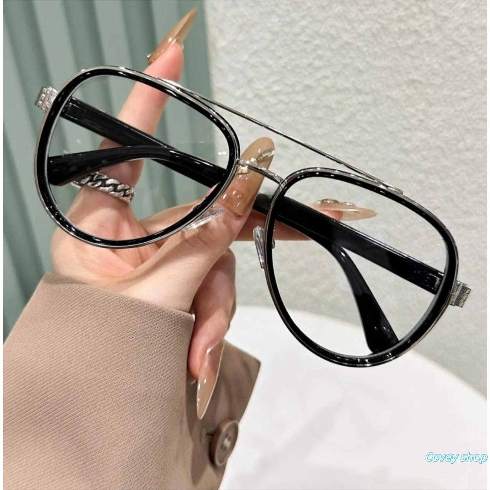 Unisex Double Bridge Square Browline Eyeglass Frames, Trendy Transparent Rim Optical Eyewear, Versatile Fashion Frames for Daily Outfits, Office Work & Student Casual Styling