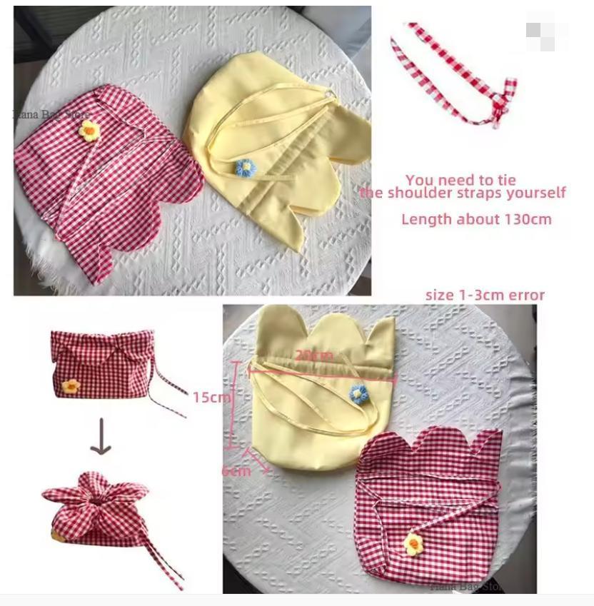 Retro Flower Design Women's Phone Pouch Shoulder Bags College Girls Small Crossbody Bag Cute Plaid Female Handbags Clutch Purse