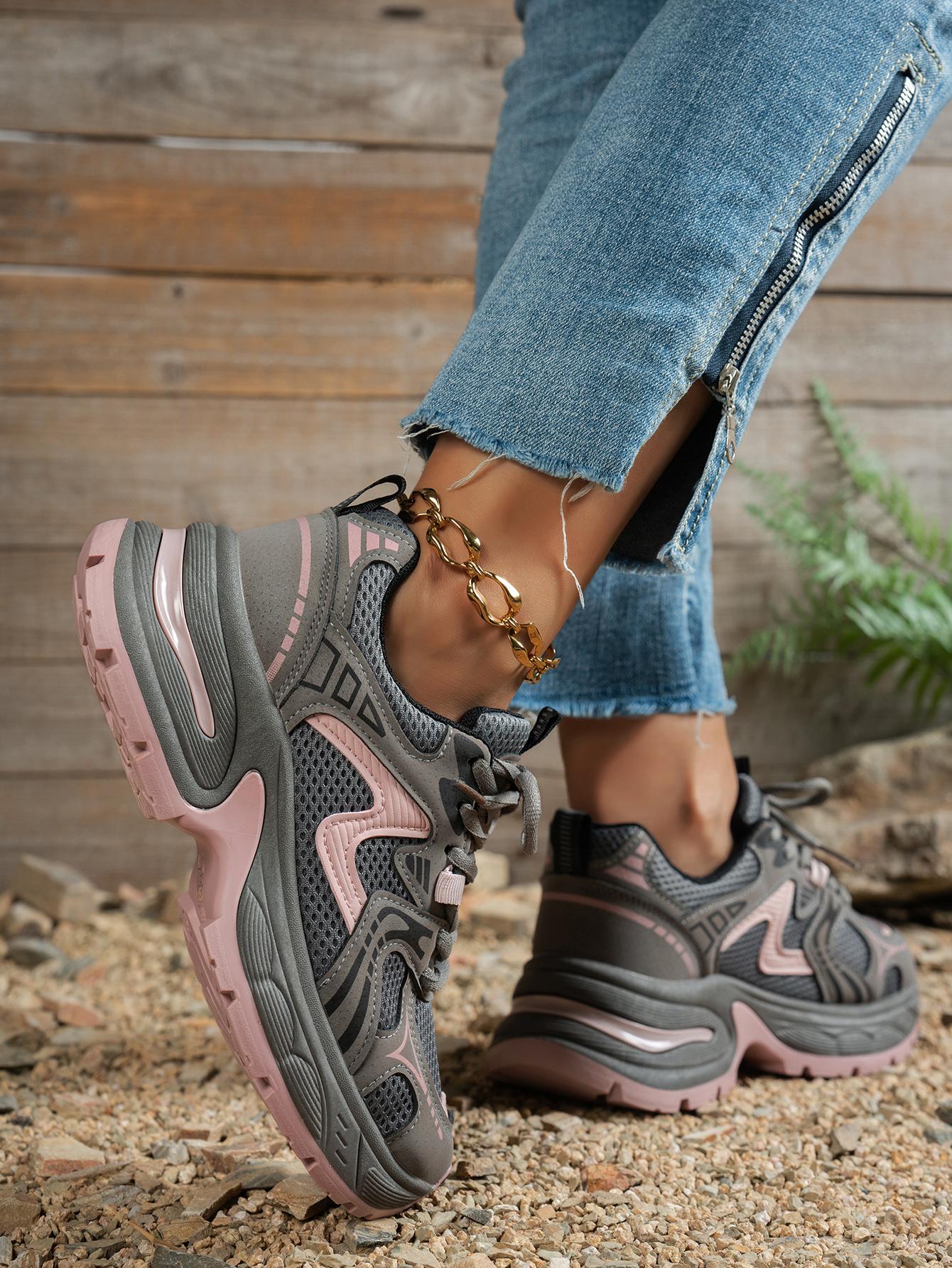 New Women's Chunky Sole Sports Shoes, Casual Dad Sneakers, Lace Up Sneakers, Athletic Shoes, Women's Fashionable Comfortable Breathable Shoes for All Seasons
