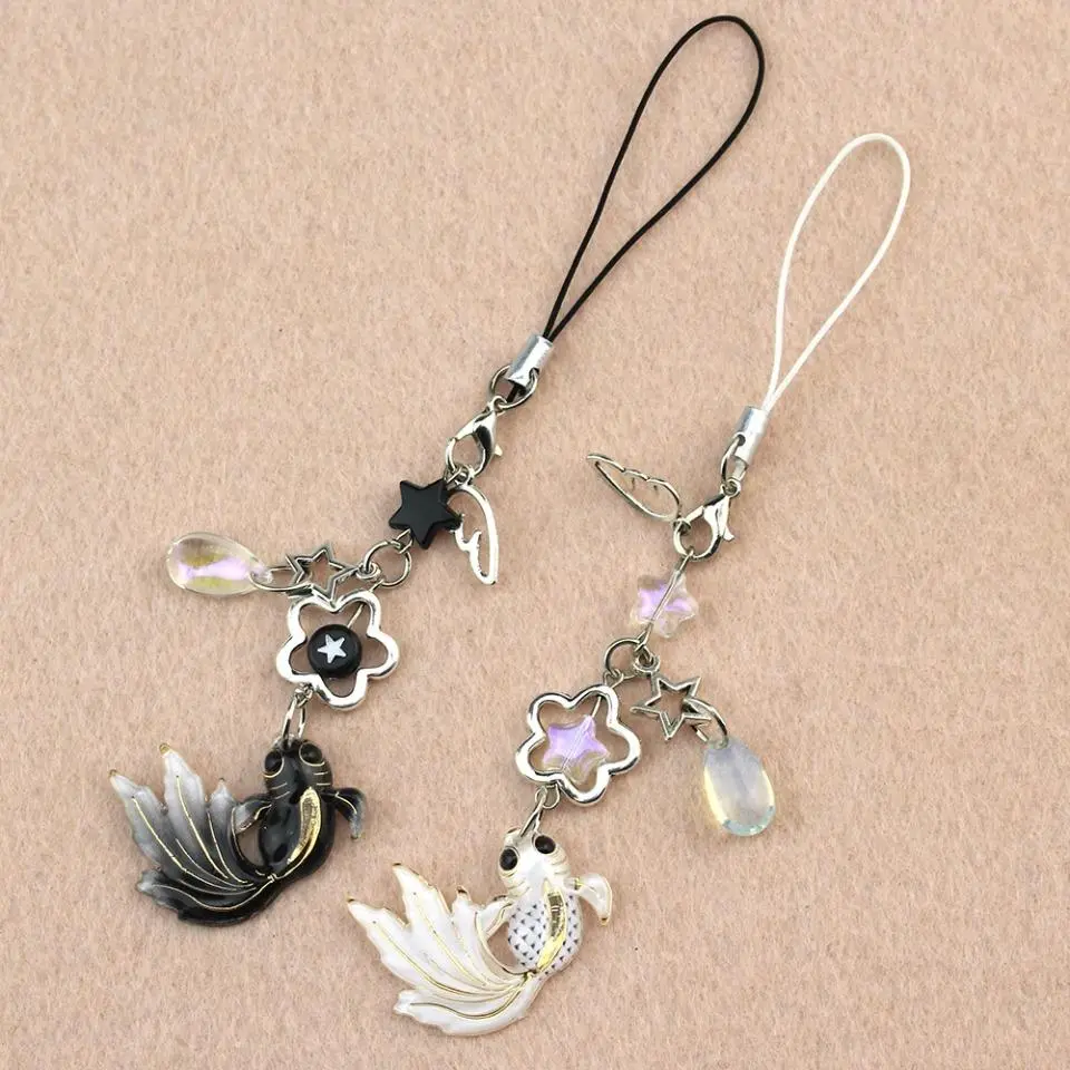 Colorful Fish Star Keychain Lanyard Y2K Wrist Strap Good Luck Phone Charm Handmade Satosugu Koi Beaded Purse Cell Phones String