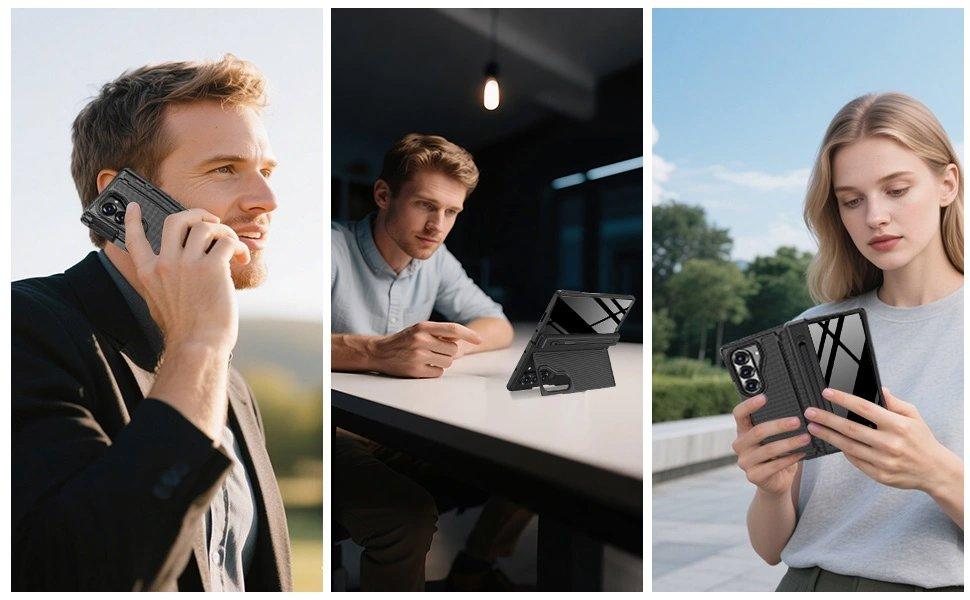 for Samsung Galaxy Z Fold 5 Case with S Pen Holder & Stylus and Invisible Kickstand,Built in Privacy Screen Protector and Hinge Phone Cover for Samsung Z Fold 5 Case with Slim S Pen Slot – Black