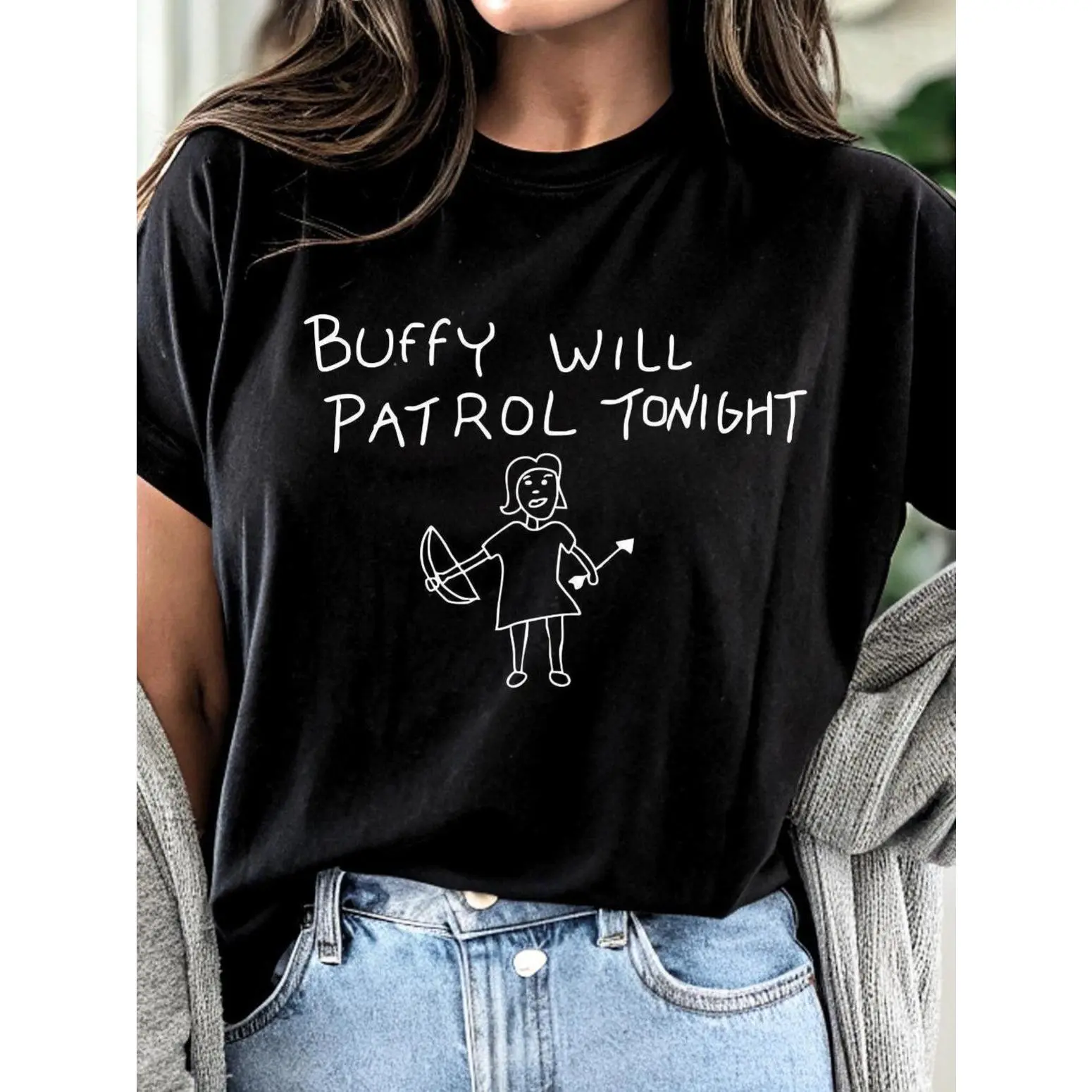 Men's Buffy Graphic T-Shirt, Casual 100% Cotton Short Sleeve Top with a Seamless Design, Funny 90s TV Show Print, Shortsleeve, Fabric, Smooth, Soft, Tshirt, Menswear, Graphic T Shirts, Round Neck