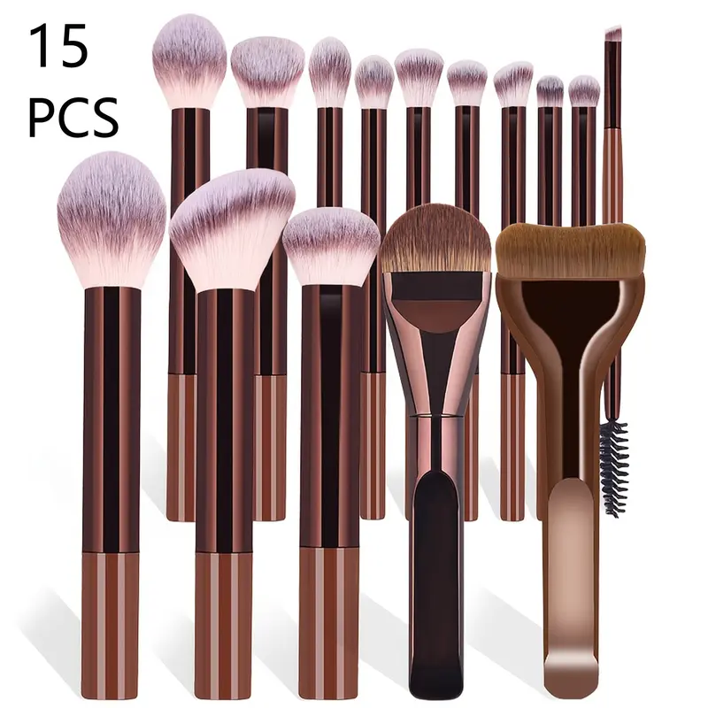 15 Pcs Makeup Brush Set, Soft Bristles, Professional Foundation, Powder, Blush, Concealer, Eyeshadow Brush, Complete Makeup Tools, Cosmetics Brushes Set