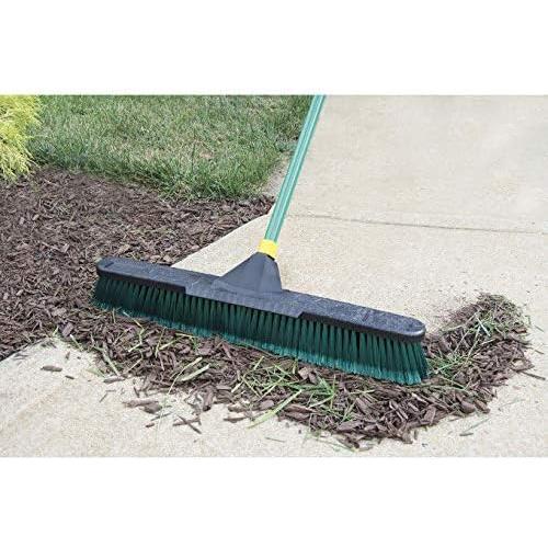 Bulldozer 24-Inch Multi-Surface Push Broom, 60"  Handle, Green, for Outdoor/Indoor Sweeping/Cleaning