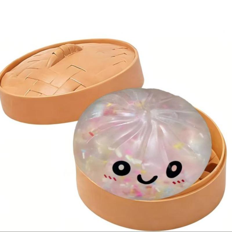 Colorful Sensory Toy Stress Ball, Bright Powder Dumpling Squeezing Toy, Soft Dough Dumpling Stress Ball, Steam Basket Design