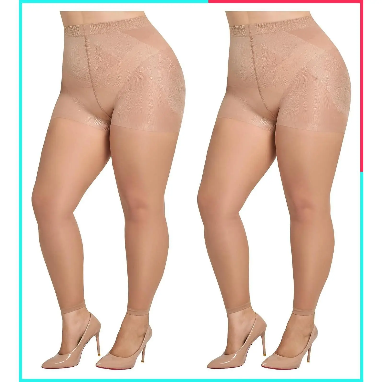 2 Pairs Women's Plus Size Footless Sheer Tights 30 Denier Tummy Control Shaping Pantyhose